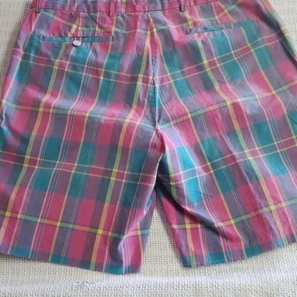 LAST CHANCE Fairway & Greene High Waisted Pink Plaid Golf Sz 38 Shorts w Pockets - Picture 5 of 11